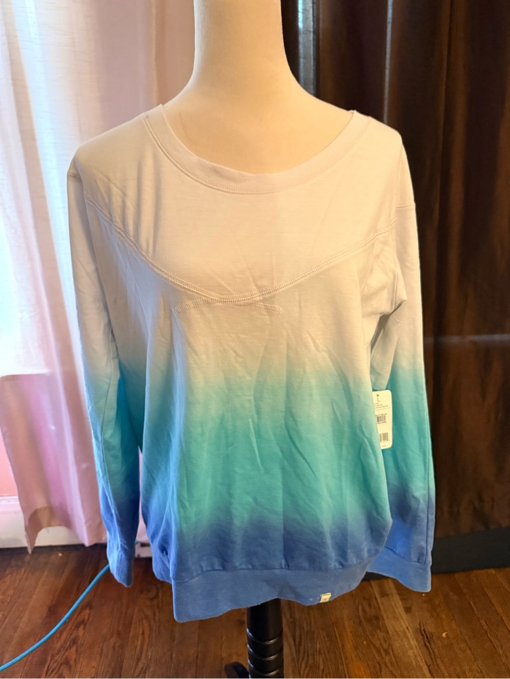 Women’s Ombre Dip-Dye Long Sleeve Top - Blue/Teal
